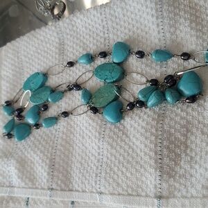 24" black pearl and turquoise fashion necklace